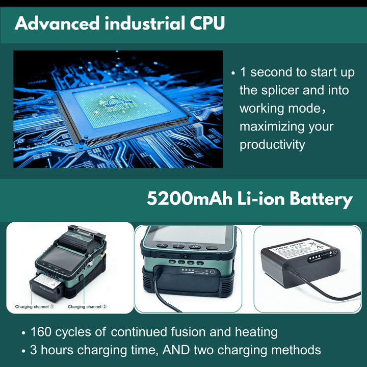 AI-6A+ Fusion Splicer Fiber Optic with advanced industrial CPU and 5200mAh battery 