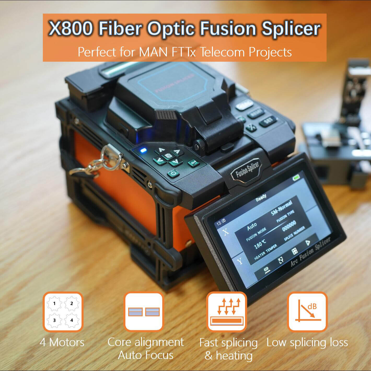 X800 Fiber Optic Fusion Splicer Core Alignment 6s Fast Splicing